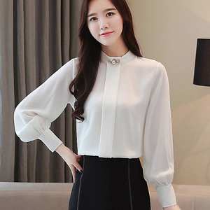 Nova Moda Camisas Femininas de Manga Longa Cor Sólida Chiffon Blusa <span class=keywords><strong>Formal</strong></span> Solta com Detalhe de Botão Tops Camisa Casual - Product Image 2