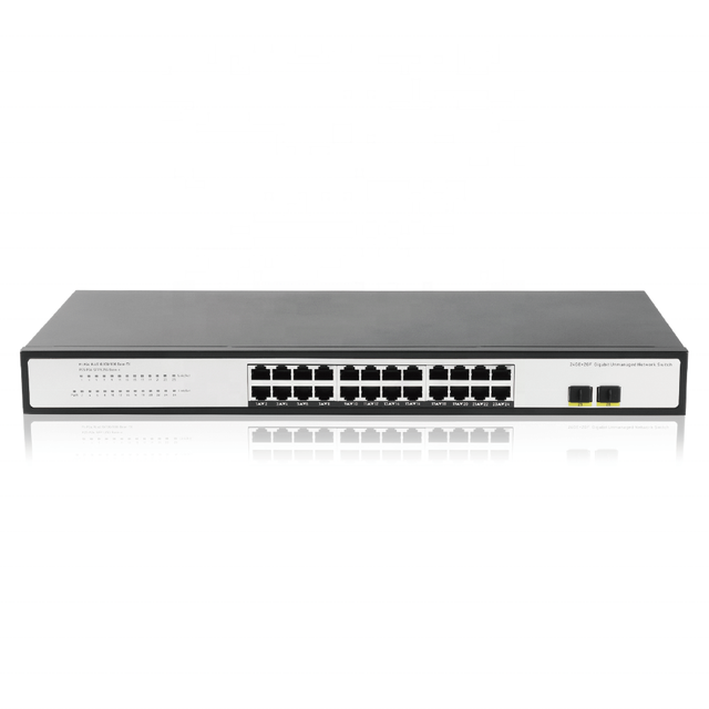 26CH Gigabit Switch 24+2 Giga 1U Rack Mount Ethernet 2SFP 1000Mbps Max 30W Output PoE Network Switch