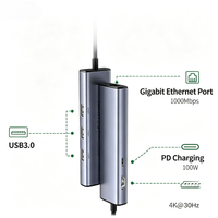Hub USB C 6 en 1 en aluminium avec HDMI 4K, Ethernet Gigabit RJ45 1000 Mbps, charge PD 100 W, adaptateur multiport pour MacBook Pro, ordinateur portable
