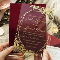 Commande ronde givrée Faire-Part De Mariage Plexi Glass Avec Un Decor Floral Des Wedding Party Billet Carte Invitation Mariage