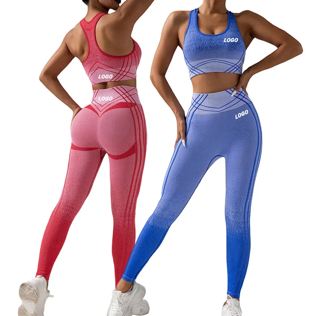 Ropa deportiva personalizada sin costuras de 2 uds., ropa de entrenamiento para mujer, Sujetador deportivo, mallas, conjuntos de gimnasio sin costuras, conjunto de Yoga