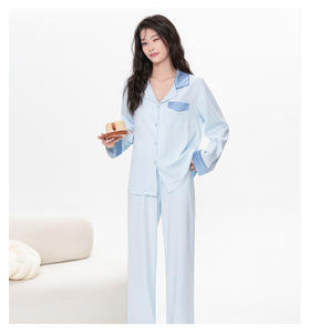 PJ-057 Sanensanyan Conjunto de Pijama de 2 Piezas para Mujer, Tejido con Algodón Ammoniacado Líquido de los Años 50, Manga Larga, Suave y Transpirable para el Hogar - Product Image 6