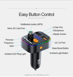 AGETUNR T48Q puerto USB de DVD bajo interruptor elevador de luz Led coche <span class=keywords><strong>MP3</strong></span> jugador cargador transmisor de FM - Product Image 5