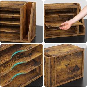 Organizador de Archivos Rectangular de Madera de Ingeniería Creso Hom, Escritorio con 3 Estantes Ajustables, Clasificador de Correo, Papel, Revistas, Color Marrón Rústico - Product Image 4