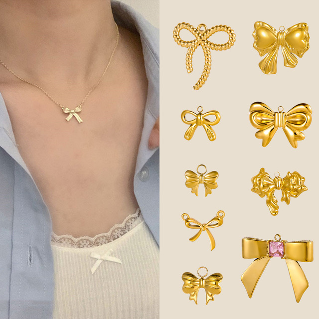 Factory Wholesale CE Certification Stainless Steel Gold Plated DIY Accessories Bow Pendant