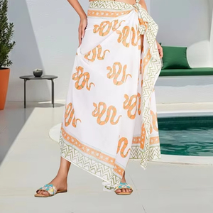 Pareo de algodón sostenible con estampado artesanal para mujer, falda de playa cruzada de cintura alta con abertura, ideal para el verano - Product Image 2
