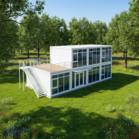 Bâtiment de bureau préfabriqué à deux étages en conteneurs blancs, avec terrasse sur le toit, bureau de chantier modulaire extérieur