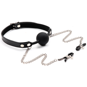 Imbracatura in Pelle PU con Morso in Silicone e Catena, Morsetti per Capezzoli, Prodotti BDSM SM - Product Image 3