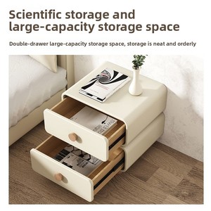 Cream-style Rounded Leather Bedside Table Nordic Style Bedroom Furniture <strong>Log</strong> Handle Double Drawer Storage Cabinet Eco-Friendly - Product Image 5