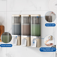 Boîte à shampoing murale à trois chambres Distributeurs de savon liquide pour shampoing, gel douche, salle de repos Distributeur de savon pour toilettes