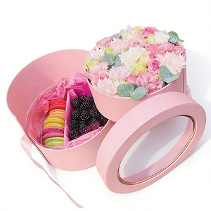 Boîtes cadeaux rigides en carton personnalisées, rondes, roses, avec couvercle et base, pour la fête des mères, pour fleurs - Product Image 6