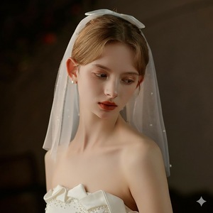Short Pearl Wedding <strong>Veil</strong> with Bow Knot Two Tier Bachelorette Party White Bridal <strong>Veil</strong> <strong>Bride</strong> <strong>to</strong> <strong>Be</strong> Gift Flower Girl <strong>Veil</strong> - Product Image 5