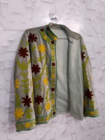 Élevez votre garde-robe d'hiver avec une veste courte matelassée en velours de coton tricoté, broderie florale, respirante
