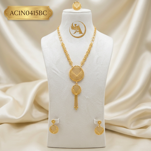 New Design Arabic Style Brass Gold Plated Flower Pattern Necklace Set Tassel Earrings Women Wedding Party Classic Statement - Product Image 1