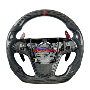 Volant personnalisé en fibre de carbone pour <span class=keywords><strong>Cadillac</strong></span> ATS <span class=keywords><strong>CTS</strong></span> <span class=keywords><strong>V</strong></span> Coupé/berline 2013-2018 avec palettes de changement de vitesse rouges - Product Image 1