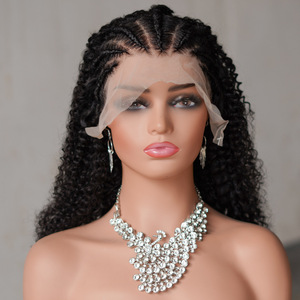 Noir <span class=keywords><strong>carré</strong></span> tresses bohème bouclés dentelle avant perruques boîte tresse perruque 13x4 Boho sans nœud tressé perruques pour les femmes - Product Image 3