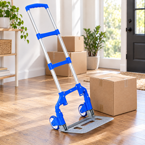 Chariot à main pliable en aluminium à 2 roues, bleu, robuste, plateforme, chariot industriel portable OEM pour le déménagement - Product Image 1