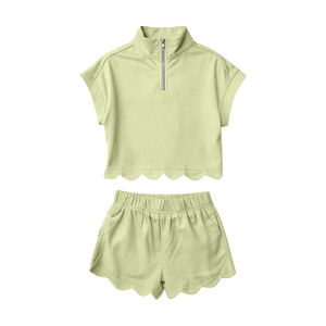 Précommande MOQ 5 – Nouveaux Vêtements d'Été pour Filles à Fermeture Éclair et Bordure Festonnée, Couleurs Unies – Vêtements de Sœurs en Gros, Tenues de Boutique pour Enfants, Nouvelle Mode - Product Image 3