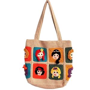 Handmade Crochet Women's Tote Shoulder Bag Fashionable <b>Accessory</b> Girl Pattern Flower Embroidery Cotton Fabric Basket Design - Product Image 2
