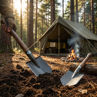 Pelle de survie tactique militaire multifonctionnelle portable avec manche en bois droit pour camping et randonnée