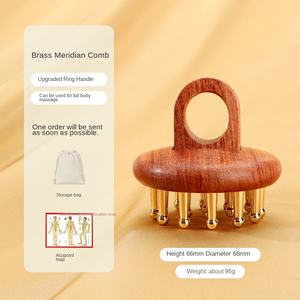 All'ingrosso in ottone testa di massaggio pettine Kansa ottone Gua Sha pettine rame cuoio capelluto massaggiatore con manico in legno - Product Image 6