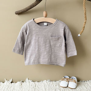 Çocuk rahat uzun kollu bambu pamuk T-Shirt erkek kız rahat bebek üst için bahar sonbahar ince tasarım giyim - Product Image 5