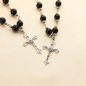 Nuova <span class=keywords><strong>Collana</strong></span> <span class=keywords><strong>Rosario</strong></span> <span class=keywords><strong>con</strong></span> Ciondolo a Croce in Metallo, Pietra di Vetro da 8mm e Onice Nero, Gioielli alla Moda per Uomo e Donna - Product Image 4