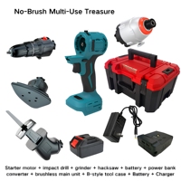 CAMPEGGI TDMG10020 21V Kit combiné d'outils électriques sans fil sans balais 5 en 1 Clé à chocs Perceuse à percussion Meuleuse d'angle Scie sauteuse Étui rigide OEM