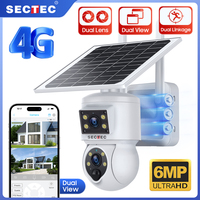 Caméra à batterie solaire HD 4G à double objectif Caméra solaire panoramique grand angle PTZ GSM Caméra de vidéosurveillance IP65 à faible consommation d'énergie