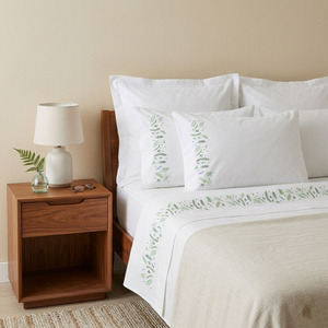 Parures de lit brodées personnalisées en gros, motifs feuilles vertes, 250 fils/cm², en coton, lavables en machine, pour la maison et les mariages - Product Image 2