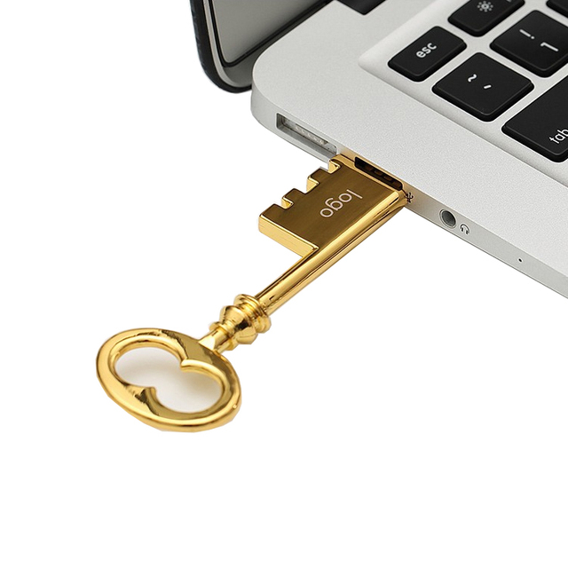 Customized Metal USB 2.0 Flash Drive 2GB 4GB 8GB 16GB 32GB 64GB 128GB in Key Shape Memory Stick New Stock