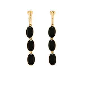 Boucles d'oreilles pendantes tendance plaquées or en acier inoxydable 316L avec pierre noire - Product Image 2