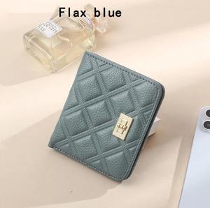 Top-Grain Cowhide Short <b>Wallet</b> for Women, Genuine Leather, Fashionable Diamond Quilted Buckle, <b>Card</b> <b>holder</b>, Ultra-Thin Coin Purs - Product Image 2