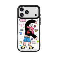 Coque de téléphone AG Feeling Black Edge avec motif Gilding Hi Girl pour iPhone 17, 17 Pro Max, 16 Pro, 15, 15 Pro Max – Coque magnétique