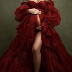 2024 fuera del hombro con volantes escalonados mujeres <span class=keywords><strong>embarazadas</strong></span> vestido Sexy Babyshower <span class=keywords><strong>vestidos</strong></span> <span class=keywords><strong>de</strong></span> maternidad túnicas <span class=keywords><strong>de</strong></span> tul esponjoso para sesión <span class=keywords><strong>de</strong></span> fotos - Product Image 2