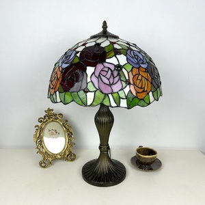 LongHuiJing Luxury 16Inch AC E26 Retro Handmade Eco-Friendly Simple Creative Rose Dome Stained Glass Flexible LED 2700K Warm - Product Image 4