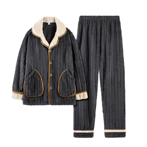 Nouvel ensemble deux pièces en flanelle d'automne et d'hiver pour hommes avec <span class=keywords><strong>polaire</strong></span> corail épaisse et chaude pour la maison en hiver - Product Image 2