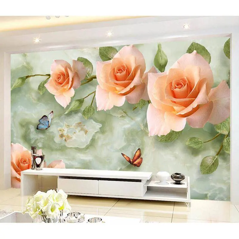 KOMNNI Custom Wallpaper Mural Modern Hand Painted Flowers Mural European Style sticker removable vinyl wall decor office