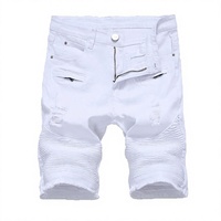 Shorts Bermuda en jean blanc déchiré pour homme, sportif, uni, non tissé, décontracté, taille élastique, taille mi-haute, séchage rapide, respirant, longueur genou