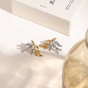 Dove And Leaf Stud Earrings 18K Gold Stainless Steel Color Block Design For Gift Wear - Product Image 3