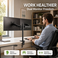 Support de moniteur double ergonomique à mouvement complet 360° avec ressort mécanique, réglage de la hauteur à arrêt libre et fixation par pince de bureau