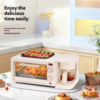 Machine à petit-déjeuner multifonction 3-en-1 avec boîtier en aluminium et contrôle numérique : poêle, cafetière et four grille-pain domestique