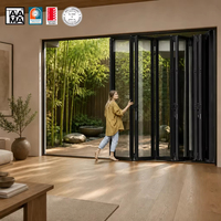 Porte pliante en aluminium à rupture de pont thermique moderne, à grandes ouvertures, multi-panneaux, revêtement poudré noir, approuvée pour l'extérieur, produit de la Floride
