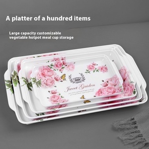 Plateau <span class=keywords><strong>de</strong></span> <span class=keywords><strong>Service</strong></span> <span class=keywords><strong>Rectangulaire</strong></span> en Mélamine Design Moderne Plats Horeca <span class=keywords><strong>de</strong></span> Luxe Légers Décalcomanie Tasse à Thé Motif Lotus Rose Fruits Polis - Product Image 3