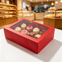 Boîte à gâteaux rigide laminée recyclable avec fenêtre en PVC, gaufrage et pelliculage mat, idéale pour les pâtisseries, les gâteaux et les produits de boulangerie