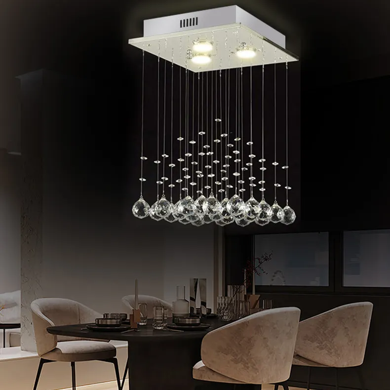 Luminaire de salle à manger en cristal lustre Plafonnier Pluie Lustre à pendentifs en cristal à double rotation