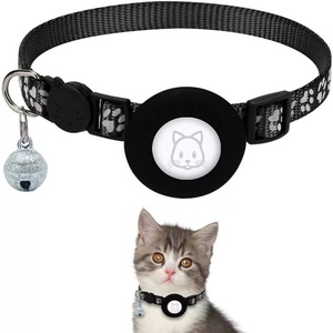 2024 nueva llegada al por mayor raya reflectante pata impresa Nylon <span class=keywords><strong>gato</strong></span> Collar <span class=keywords><strong>Airtag</strong></span> titular <span class=keywords><strong>gato</strong></span> Collar con campana para gatos - Product Image 1