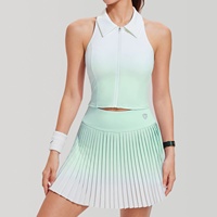 Ensemble de vêtements de sport pour femmes, dégradé tie-dye, col rabattu, haut court zippé et jupe de sport, tenue de tennis et de golf