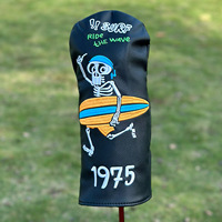 Housse de tête de club de golf n° Housse de tête de club de golf en PU avec broderie crâne surfeur pour driver/fairway/hybride – Accessoire de golf