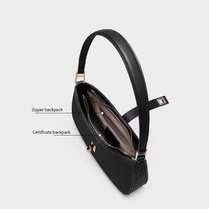 Simple <strong>Black</strong> Genuine Leather <strong>Small</strong> Underarm <strong>Handbag</strong> with Zipper Shackle Elegant Underarm Bags for Women - Product Image 4